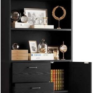 IRONCK Bookshelf with Door and 3 Drawers, 71in Tall Bookcase Shelf with 3-Tier Shelves, for Bedroom Living Room Entrance Hallway Home Office